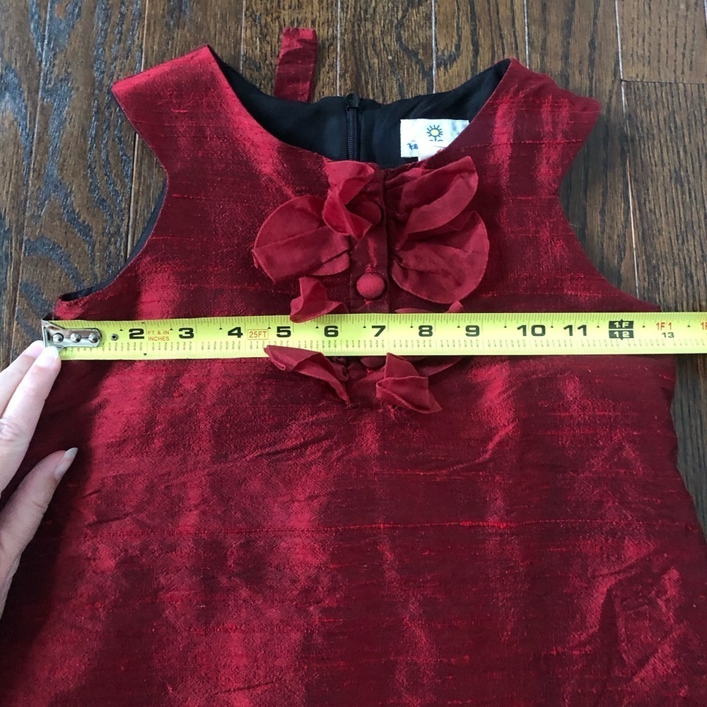 Florence Eiseman Girls 6 Cranberry Silk Dupioni Sleeveless Floral Holiday Dress - Picture 6 of 11